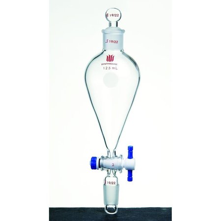 SYNTHWARE FUNNEL, SEPARATORY, 19/22, 2mm PTFE STOPCOCK, GLASS STOPPER, 125mL. F459125A
